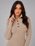 Women's Polo Collar Knit Midi Dress