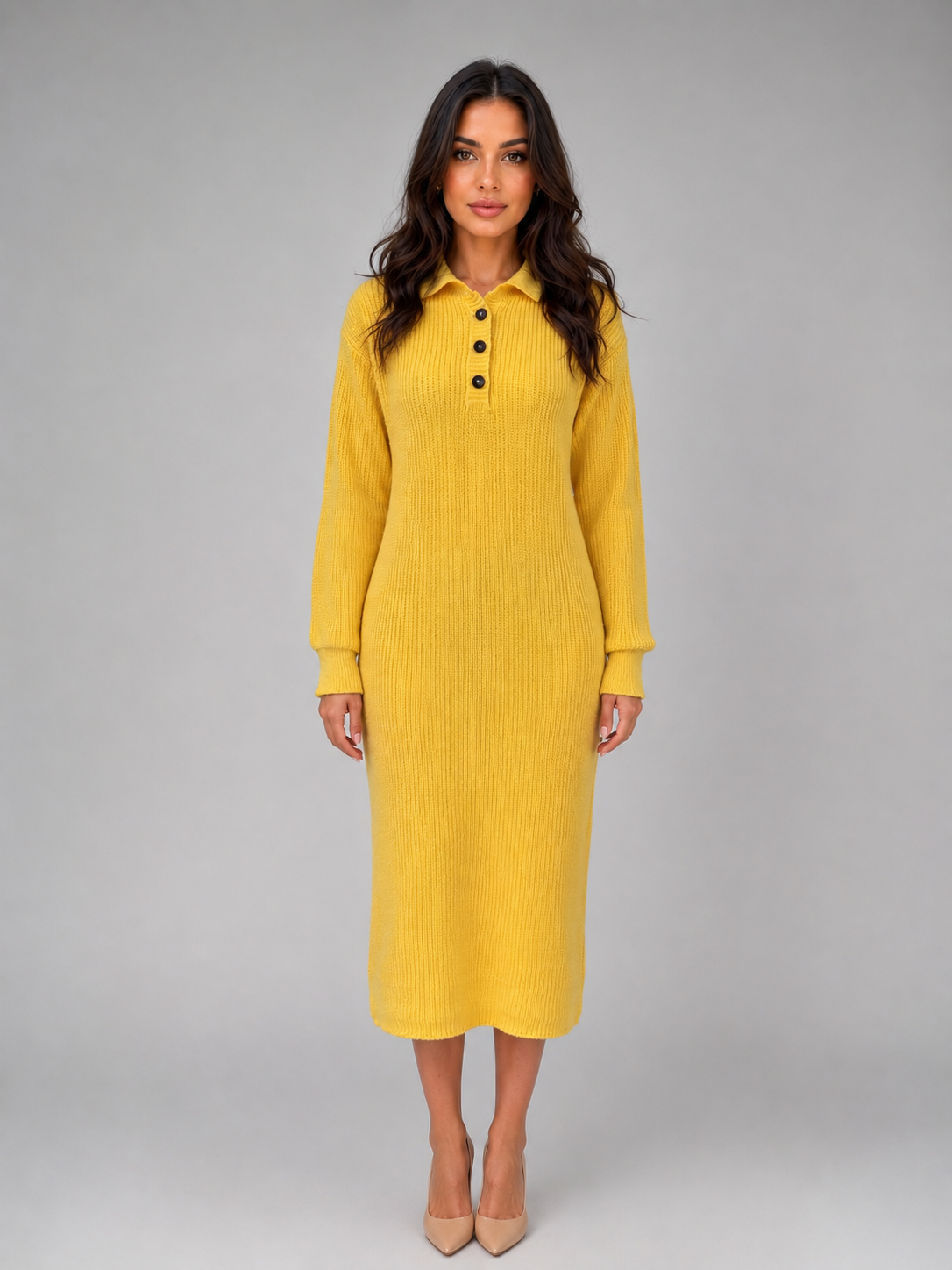 Women's Polo Collar Knit Midi Dress