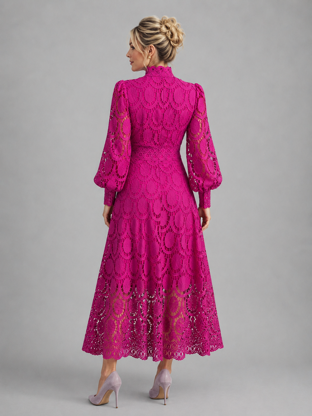 Women's Lace Midi Dress with Long Sleeves
