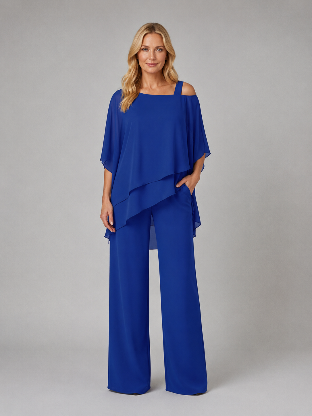 Women's Layered Chiffon Co-Ord Set with Wide Leg Trousers
