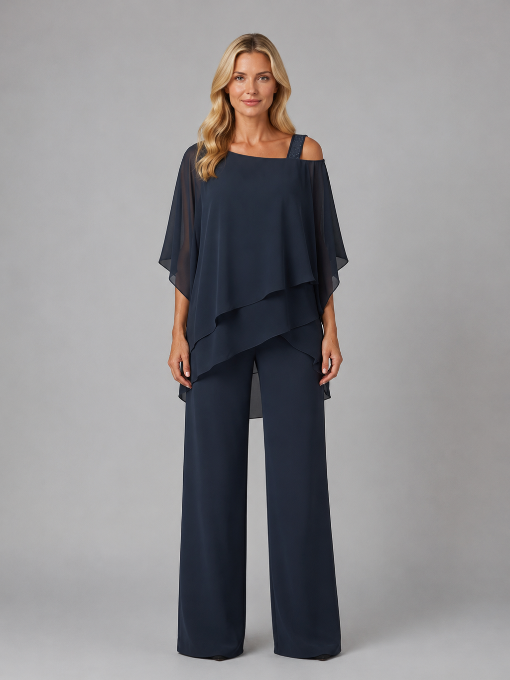 Women's Layered Chiffon Co-Ord Set with Wide Leg Trousers