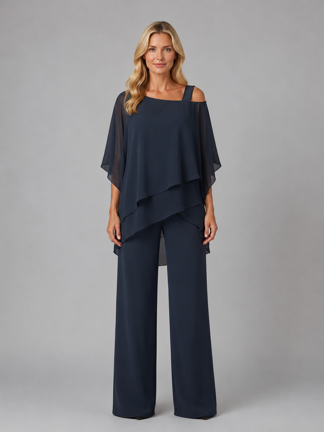 Women's Layered Chiffon Co-Ord Set with Wide Leg Trousers
