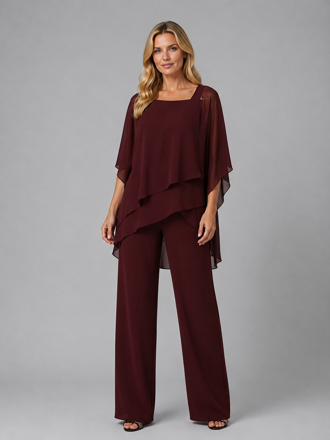 Women's Layered Chiffon Co-Ord Set with Wide Leg Trousers