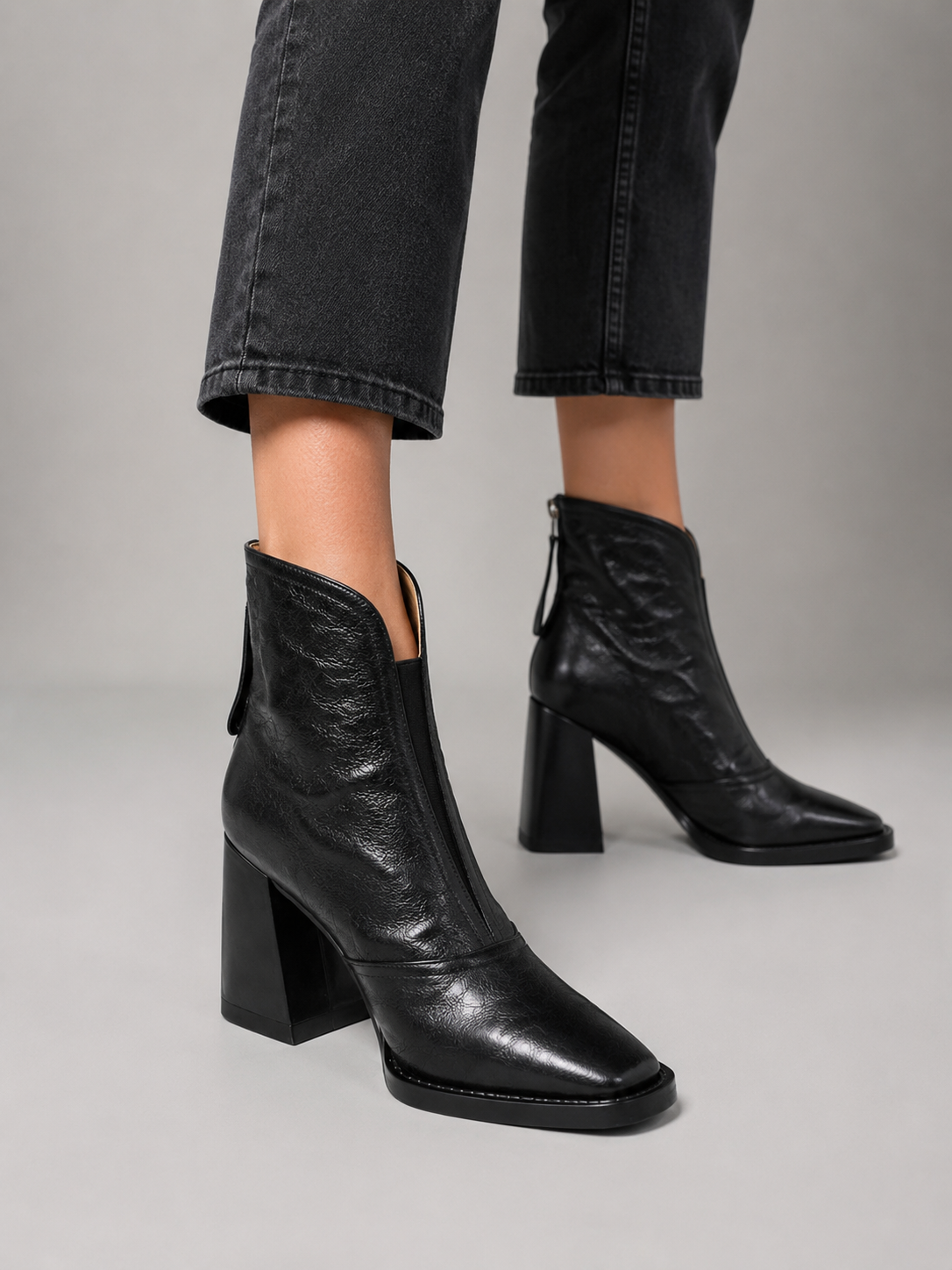 Women's Leather Ankle Boots with Block Heel