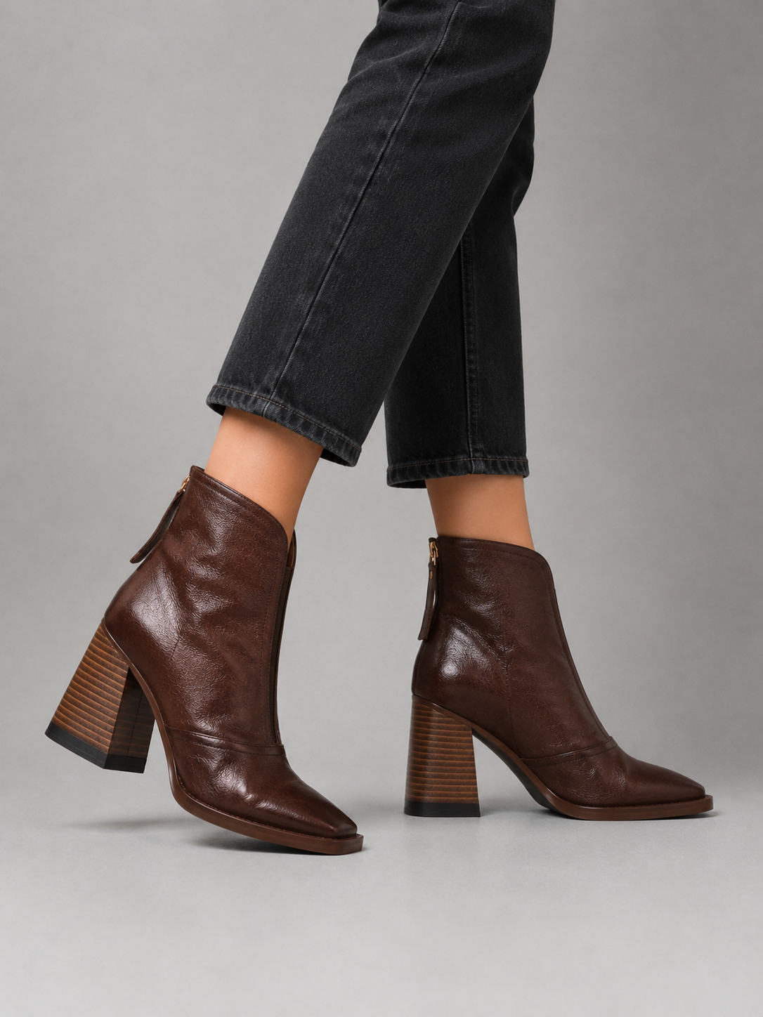 Women's Leather Ankle Boots with Block Heel