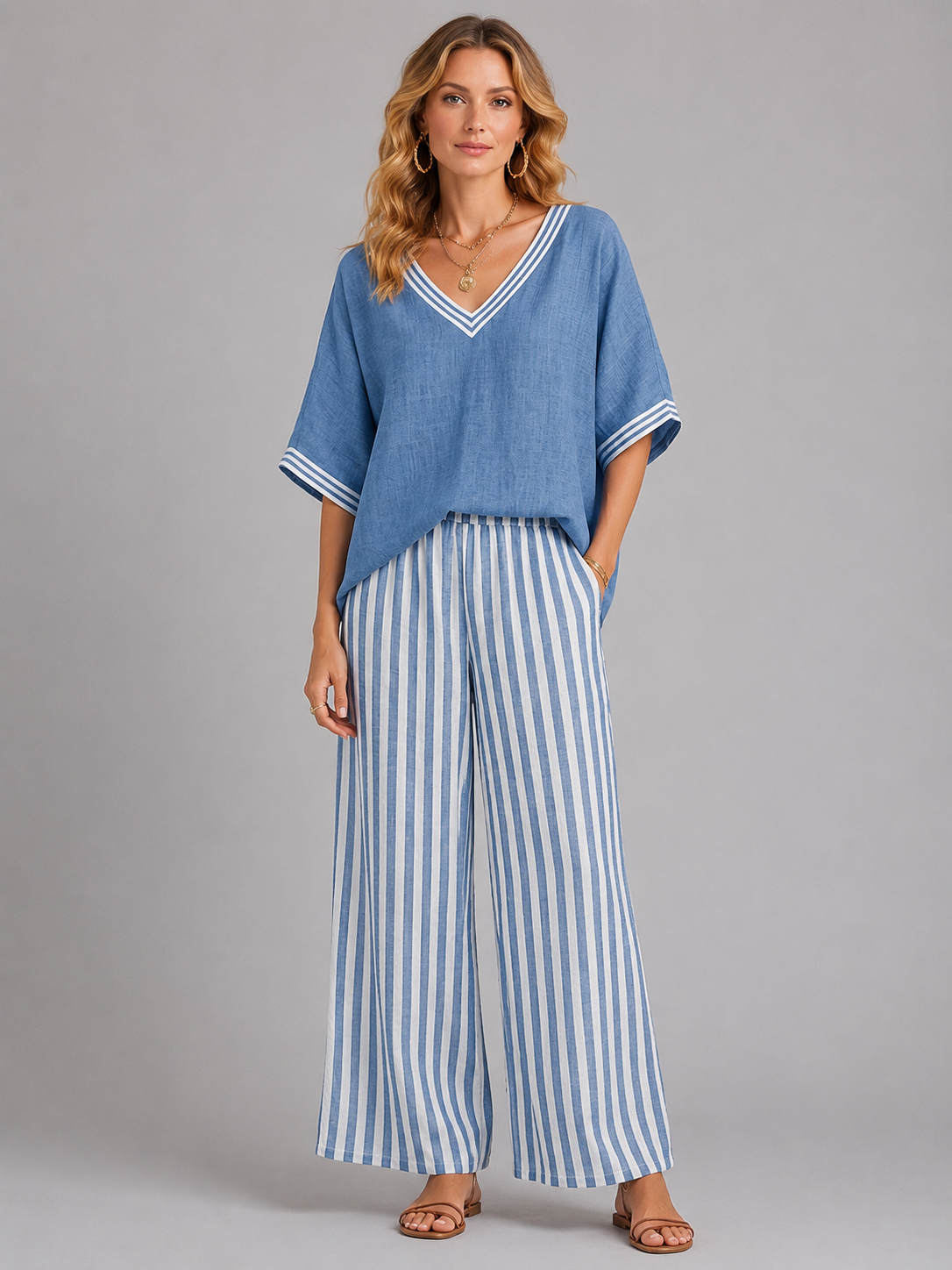 Women's Linen-Look Two Piece Summer Set