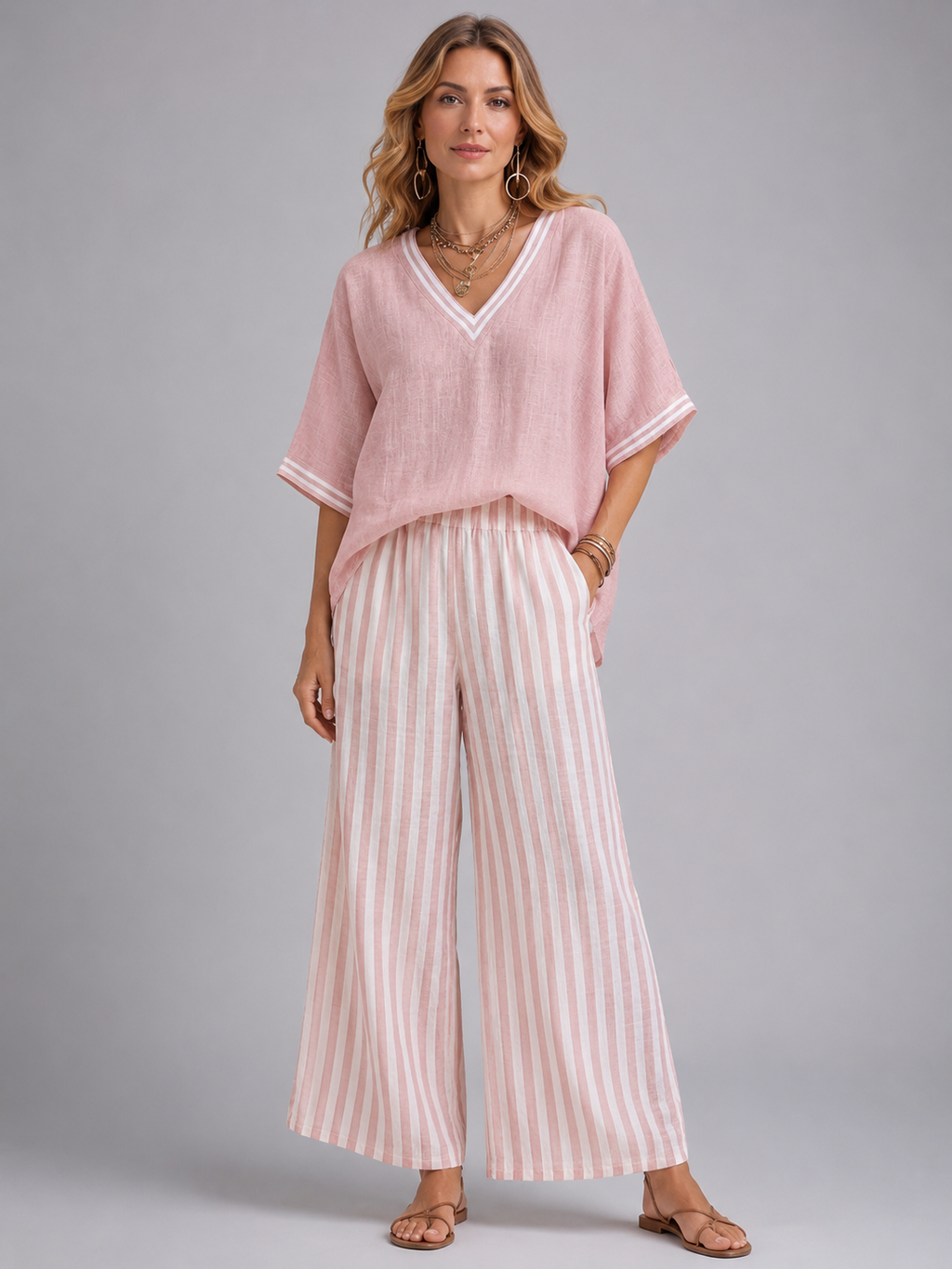 Women's Linen-Look Two Piece Summer Set