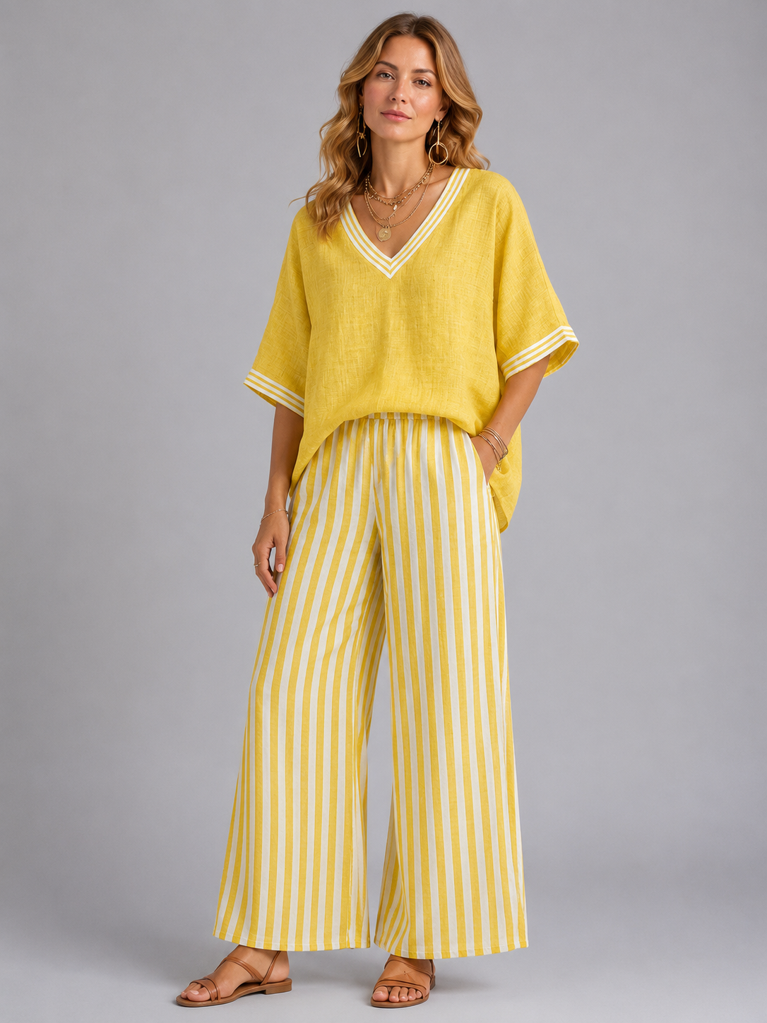 Women's Linen-Look Two Piece Summer Set