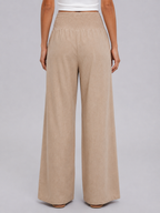 Women's Linen Look Wide Leg Trousers with Smocked Waist
