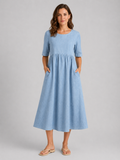 Women's Breathable Linen Cotton Midi Dress