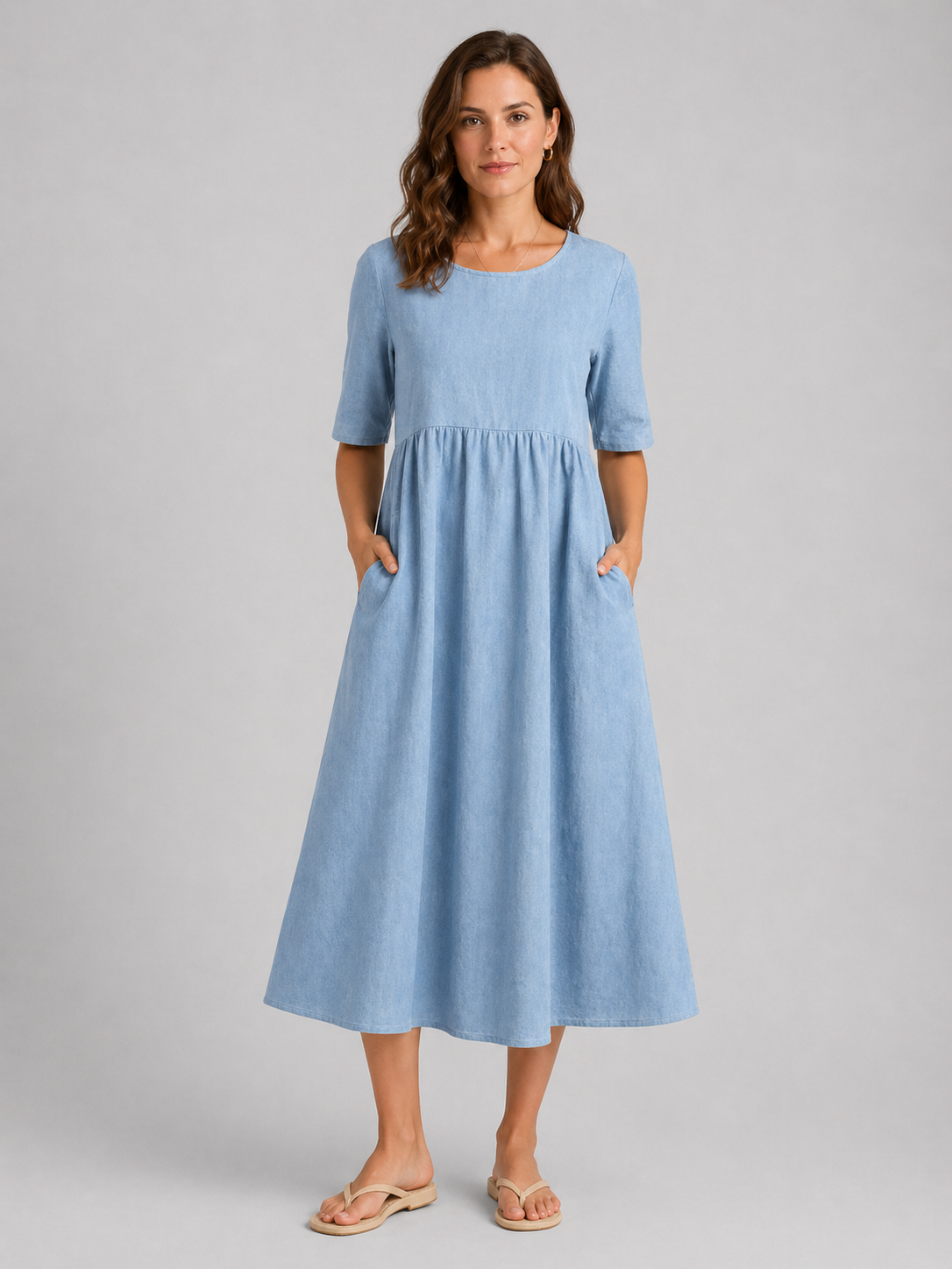 Women's Breathable Linen Cotton Midi Dress