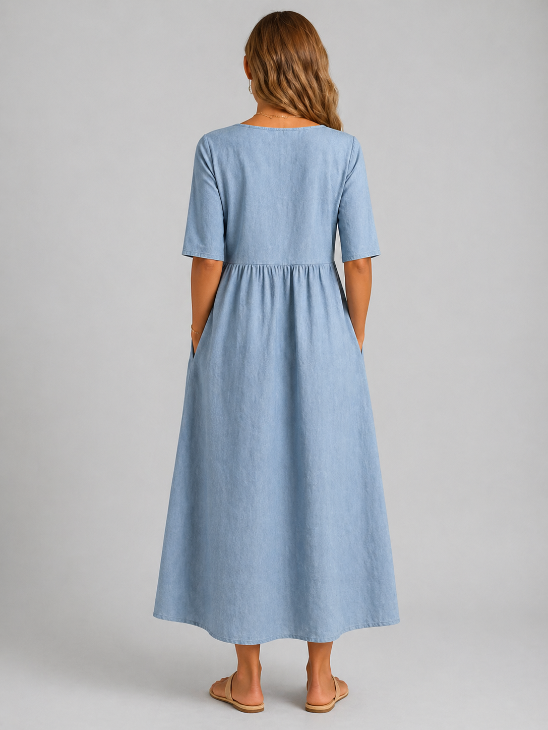 Women's Breathable Linen Cotton Midi Dress