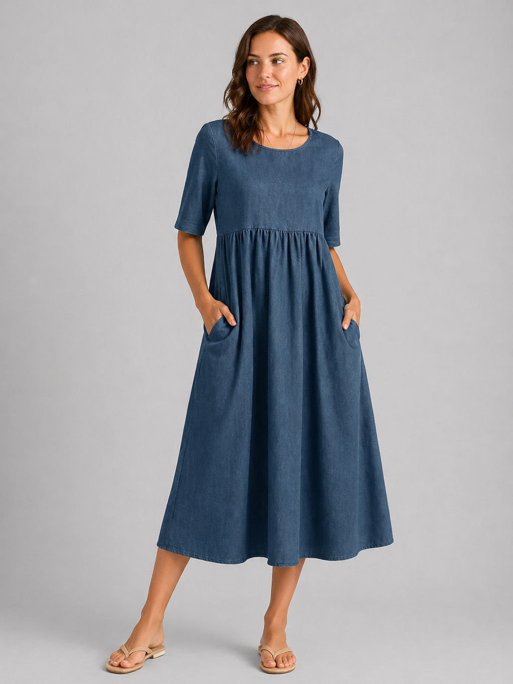 Women's Breathable Linen Cotton Midi Dress