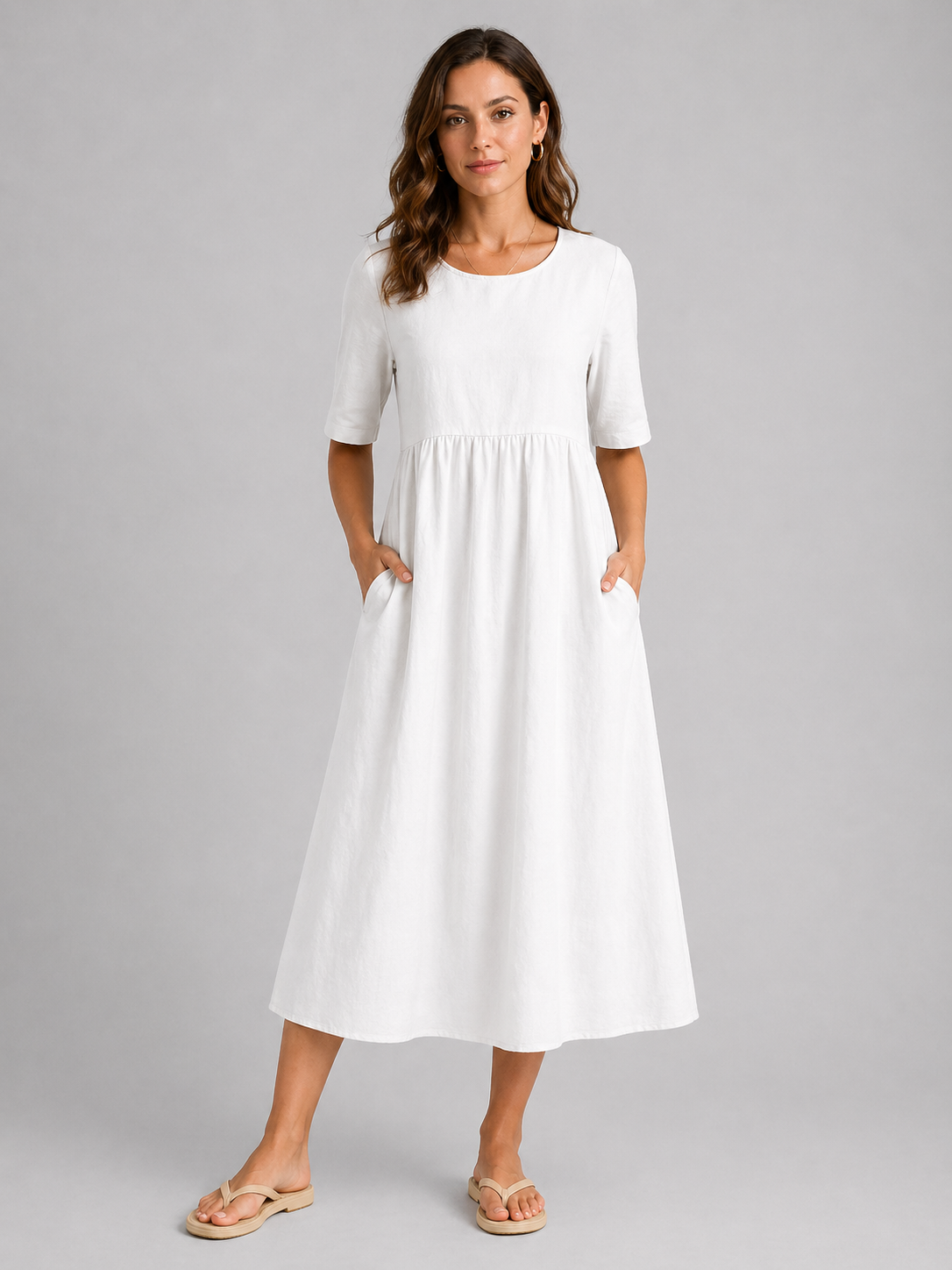 Women's Breathable Linen Cotton Midi Dress