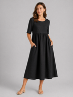 Women's Breathable Linen Cotton Midi Dress
