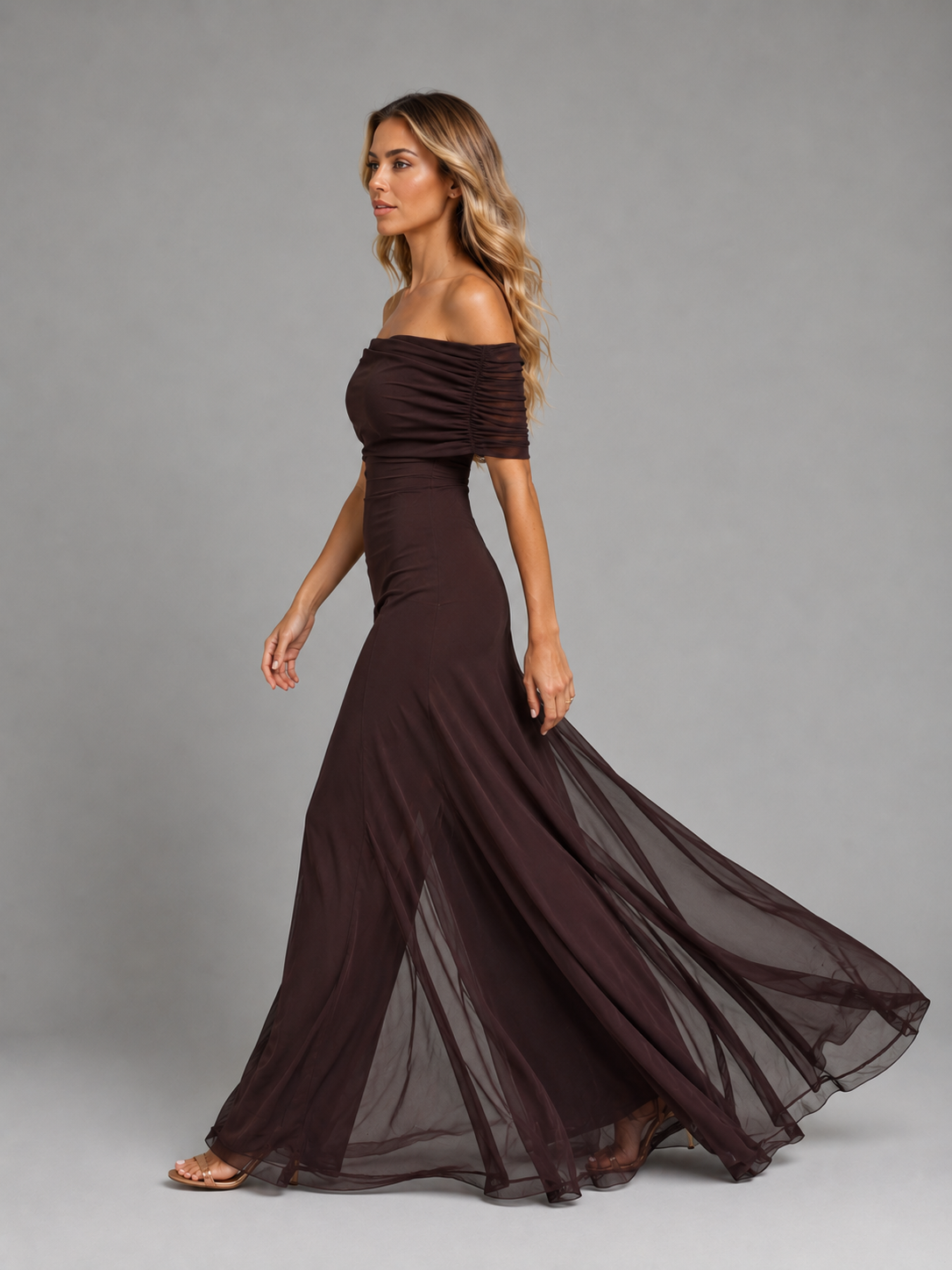 Women's Off-Shoulder Chiffon Maxi Dress