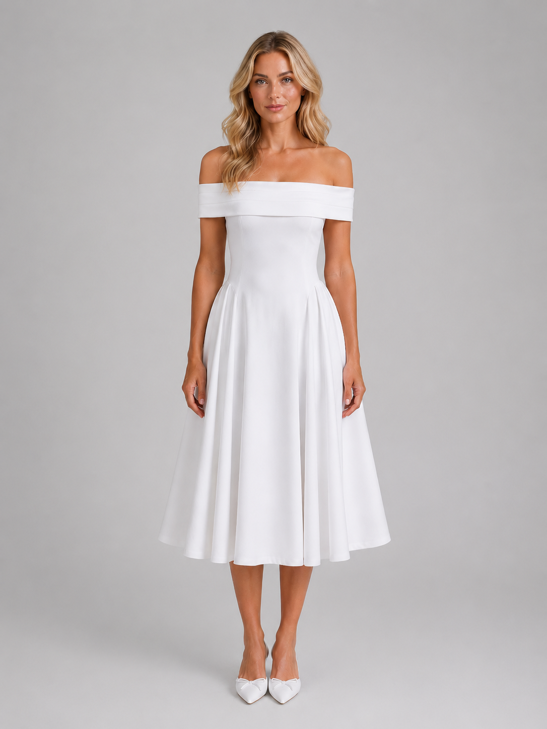 Women's Off-Shoulder Pleated Midi Dress