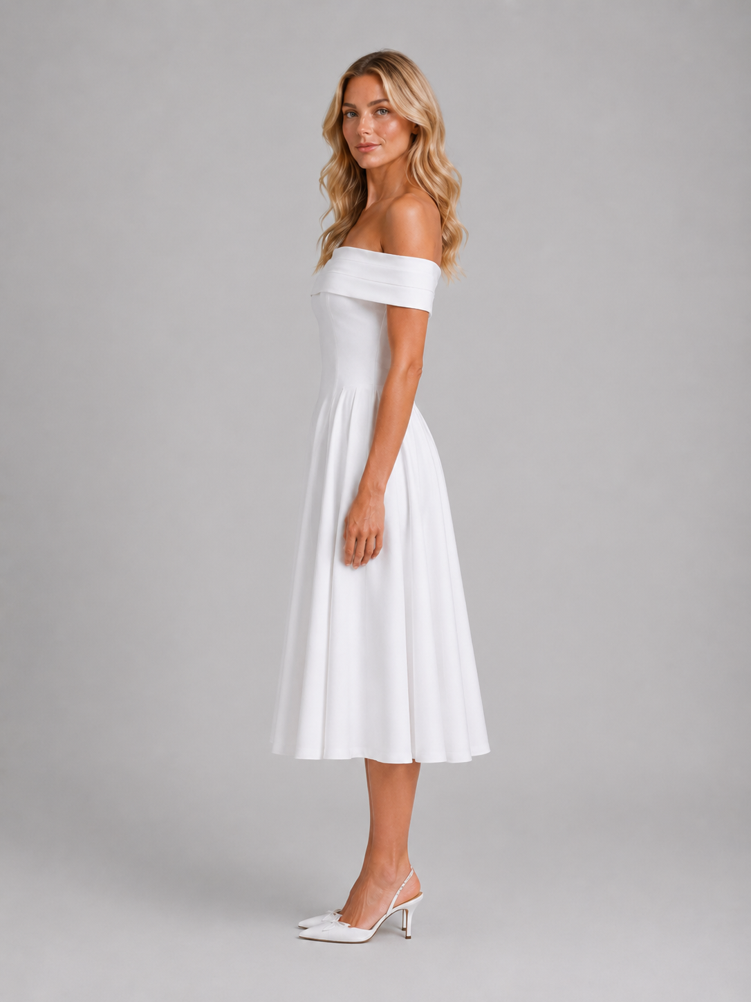 Women's Off-Shoulder Pleated Midi Dress
