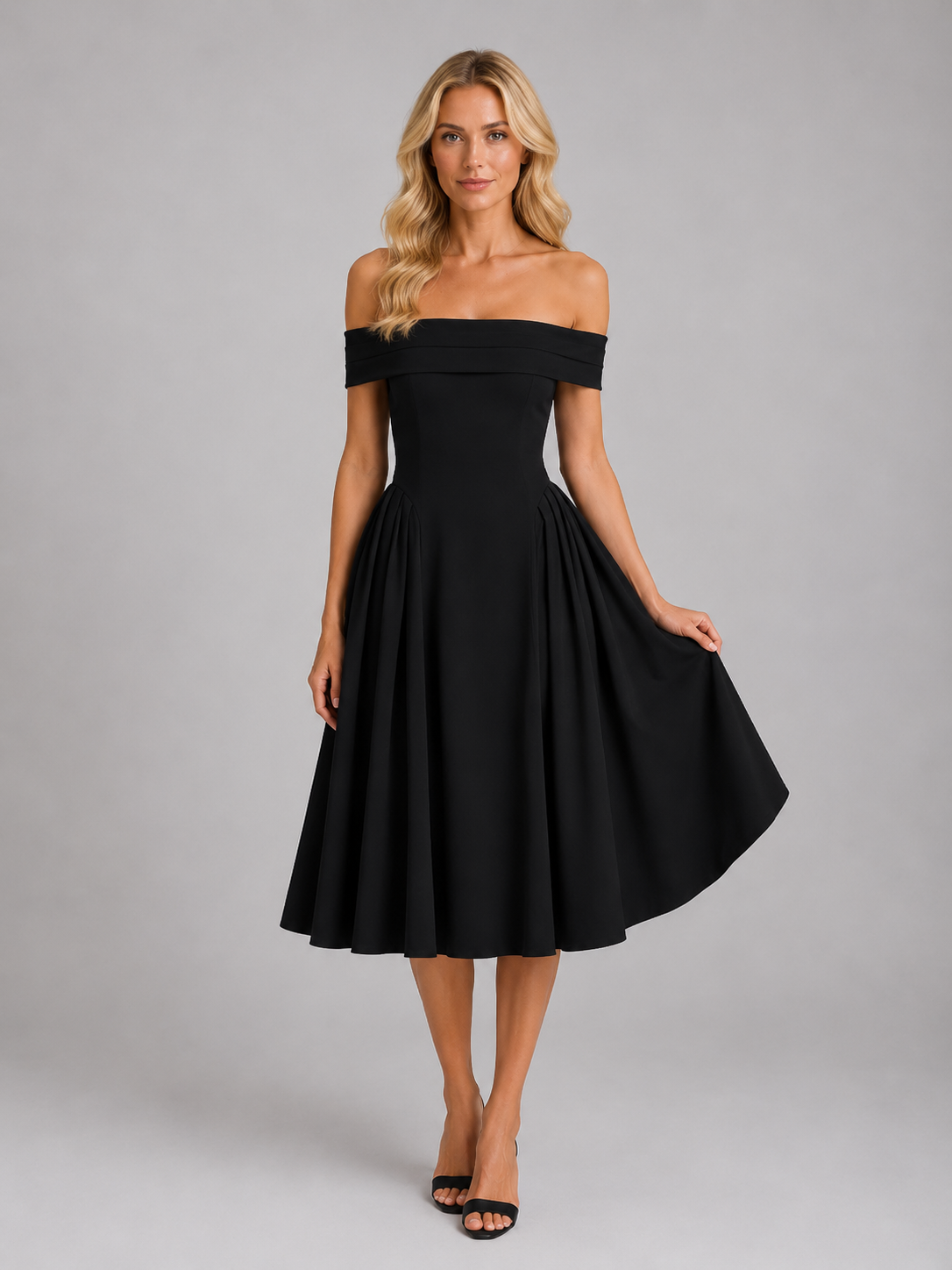 Women's Off-Shoulder Pleated Midi Dress