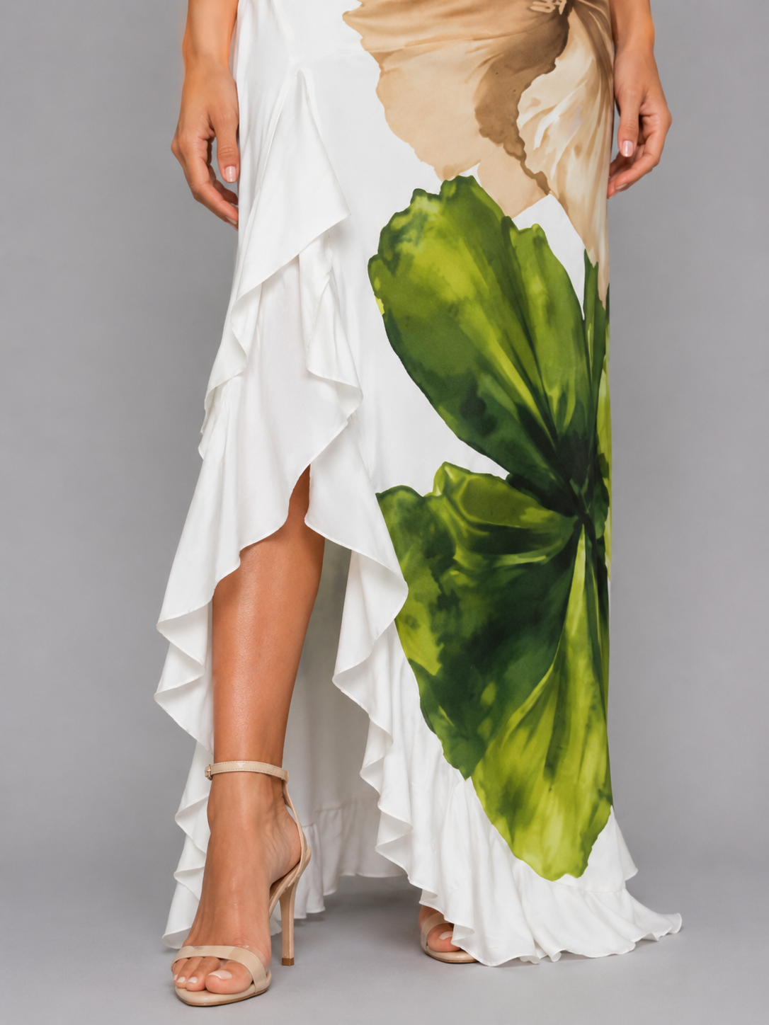 Women's One-Shoulder Floral Maxi Dress with Ruffle Hem