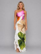Women's One-Shoulder Floral Maxi Dress with Ruffle Hem