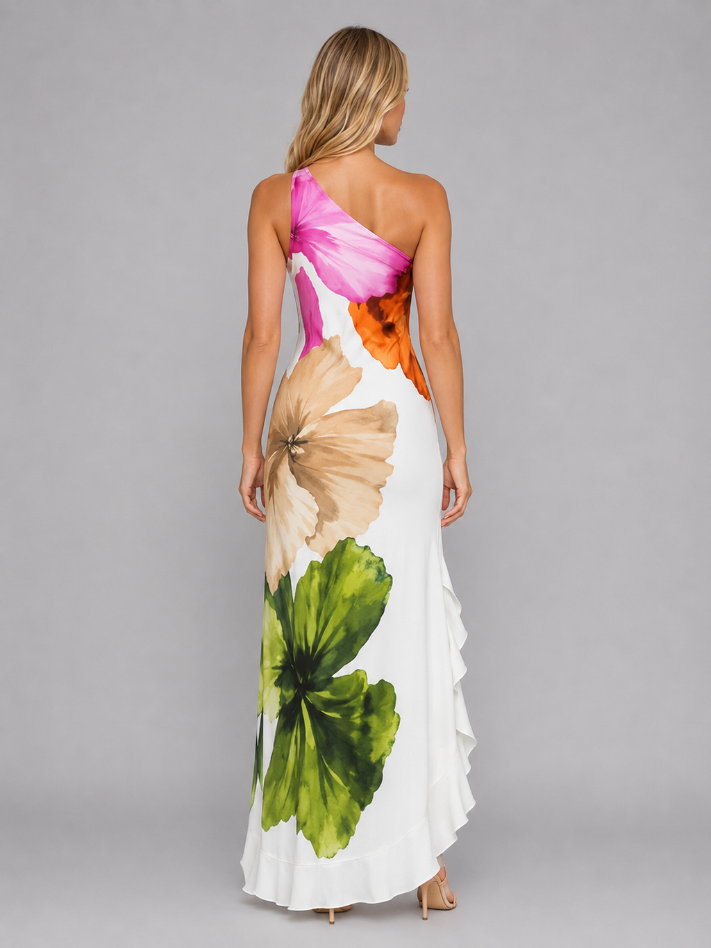 Women's One-Shoulder Floral Maxi Dress with Ruffle Hem