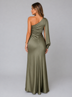 Women's Draped One-Shoulder Satin Maxi Dress