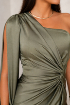 Women's Draped One-Shoulder Satin Maxi Dress