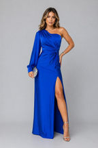 Women's Draped One-Shoulder Satin Maxi Dress