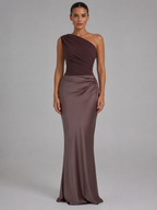 Women's One-Shoulder Satin Maxi Dress for Evening Occasions