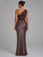 Women's One-Shoulder Satin Maxi Dress for Evening Occasions
