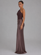 Women's One-Shoulder Satin Maxi Dress for Evening Occasions