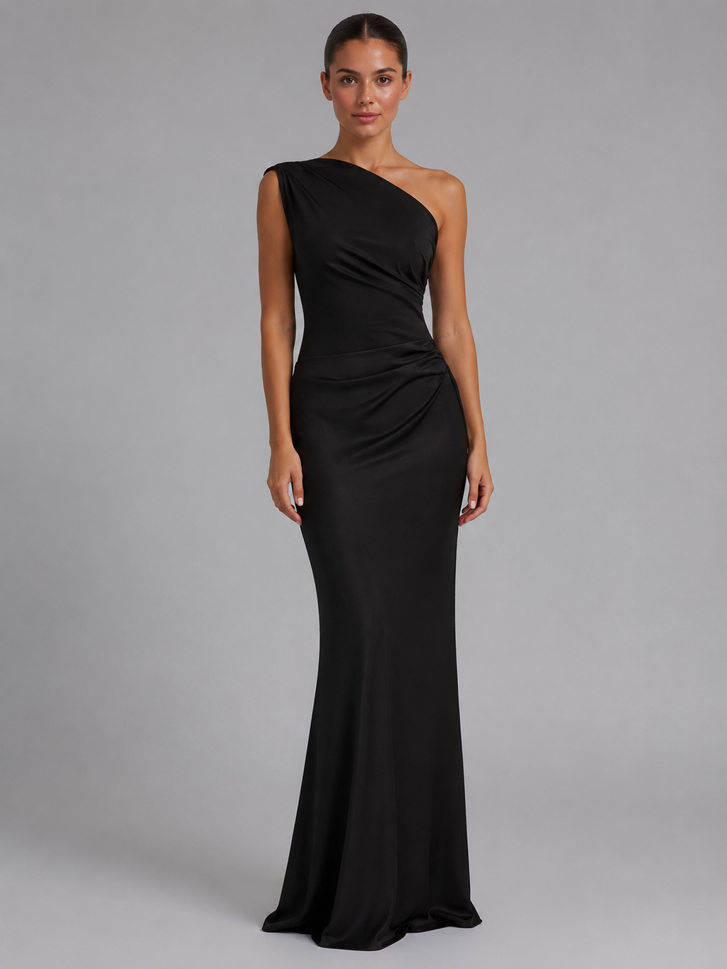 Women's One-Shoulder Satin Maxi Dress for Evening Occasions