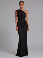 Women's One-Shoulder Satin Maxi Dress for Evening Occasions
