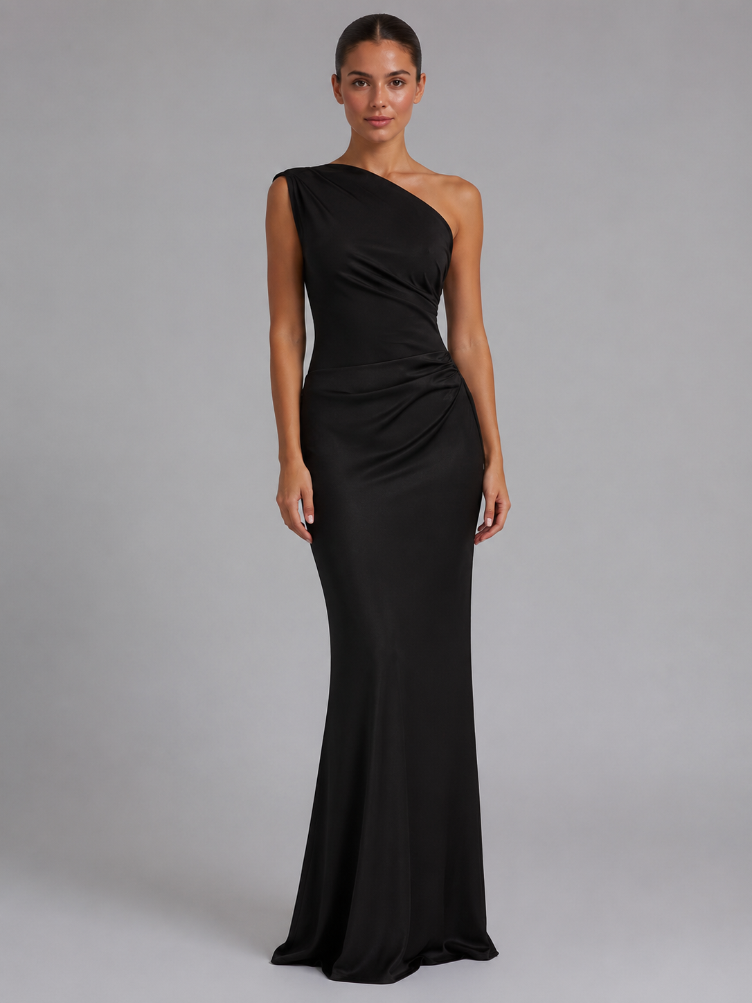 Women's One-Shoulder Satin Maxi Dress for Evening Occasions