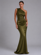 Women's One-Shoulder Satin Maxi Dress for Evening Occasions