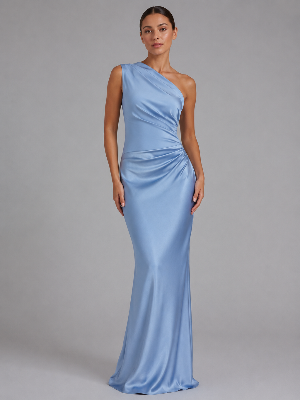 Women's One-Shoulder Satin Maxi Dress for Evening Occasions