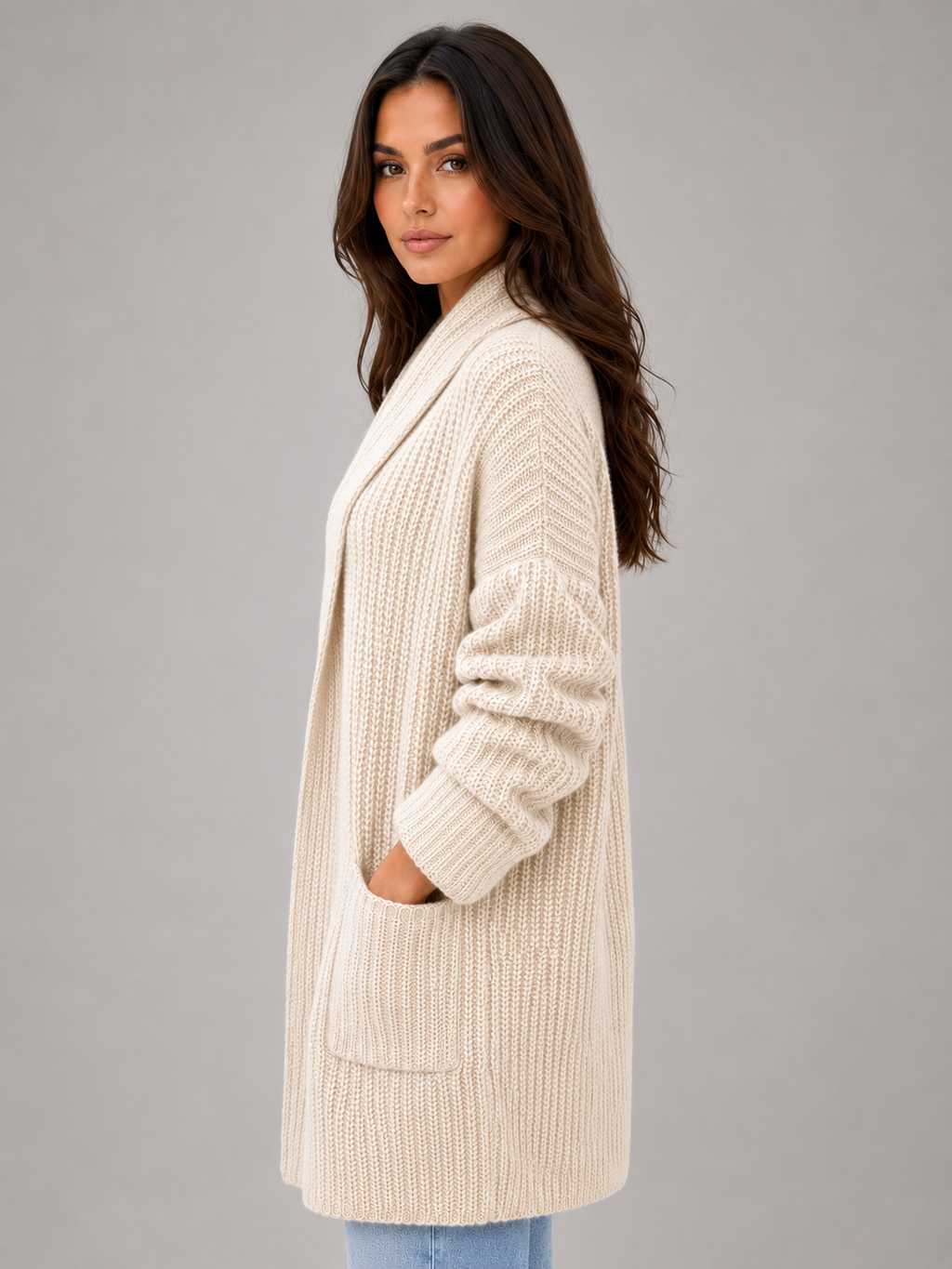 Women's Open Front Longline Knit Cardigan