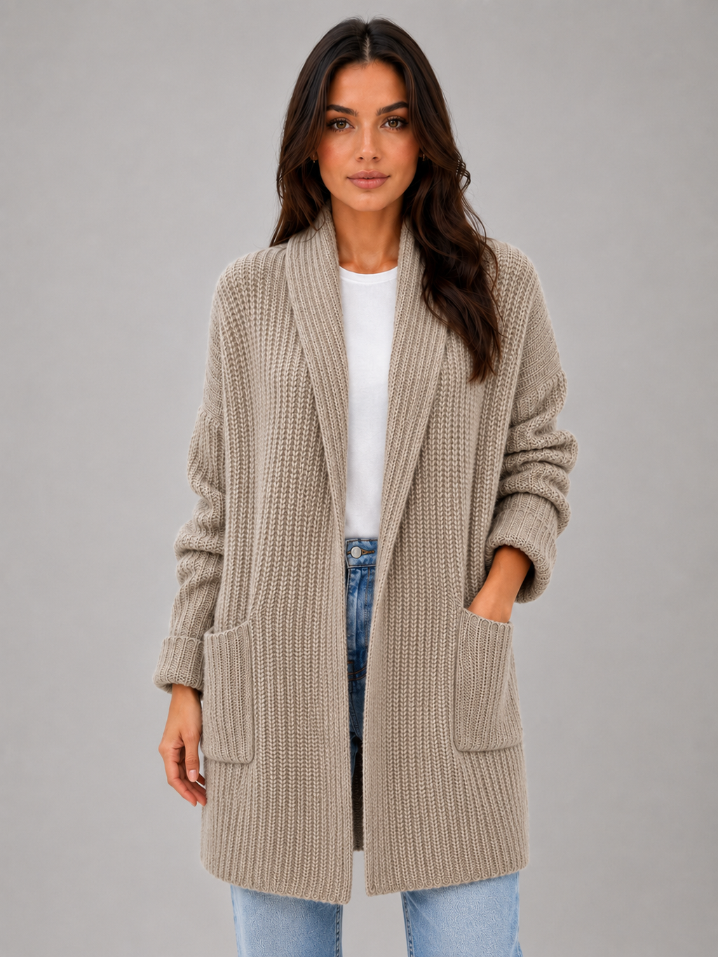 Women's Open Front Longline Knit Cardigan