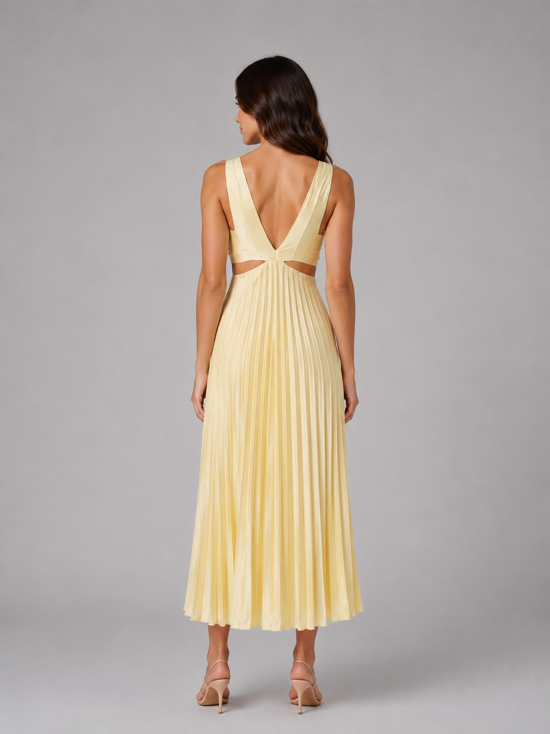 Women's Pleated Cut-Out Midi Dress for Evening Occasions