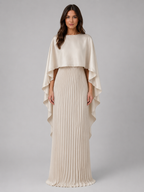 Women's Pleated Maxi Dress with Cape Sleeves