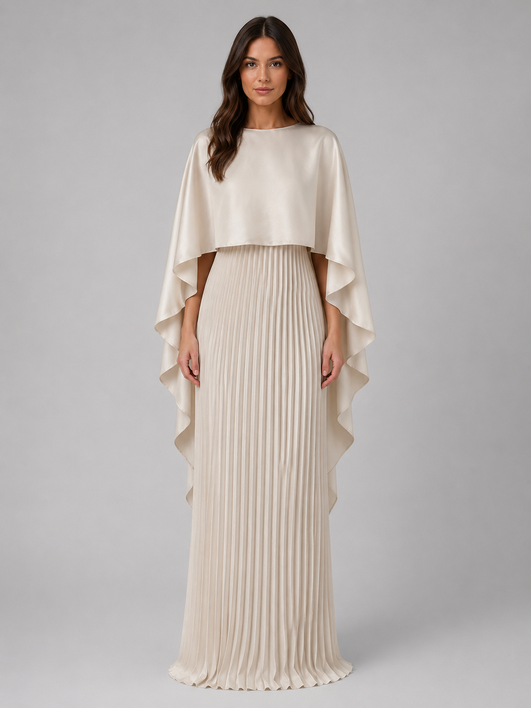 Women's Pleated Maxi Dress with Cape Sleeves