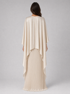 Women's Pleated Maxi Dress with Cape Sleeves