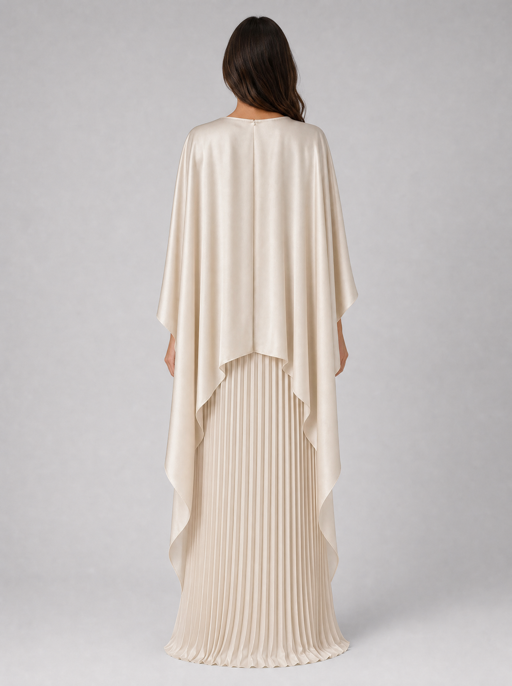 Women's Pleated Maxi Dress with Cape Sleeves