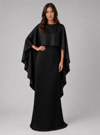 Women's Pleated Maxi Dress with Cape Sleeves