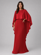Women's Pleated Maxi Dress with Cape Sleeves