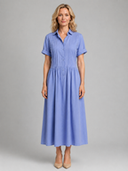 Women's Pleated Shirt Midi Dress with Pockets