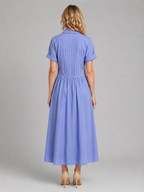 Women's Pleated Shirt Midi Dress with Pockets