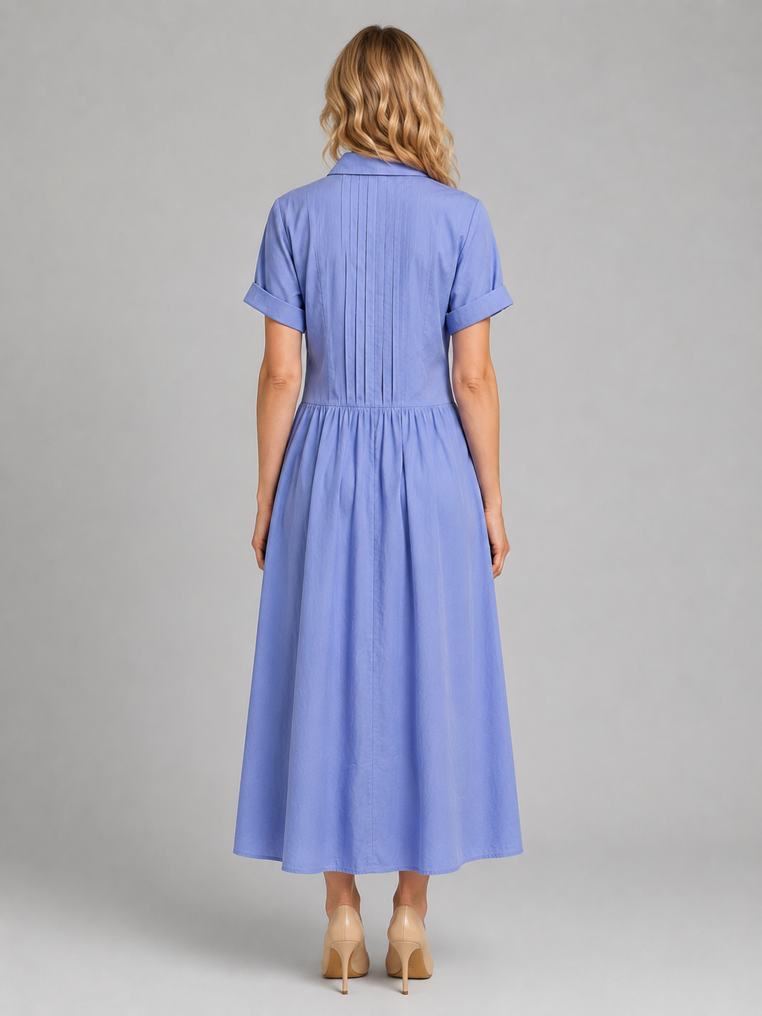 Women's Pleated Shirt Midi Dress with Pockets