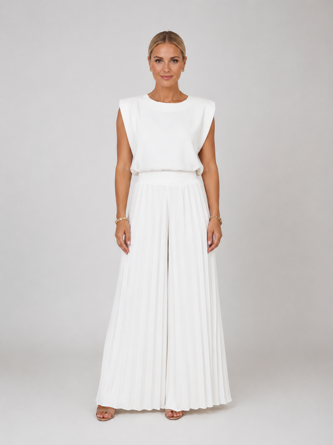 Women's Pleated Wide Leg Trouser Set